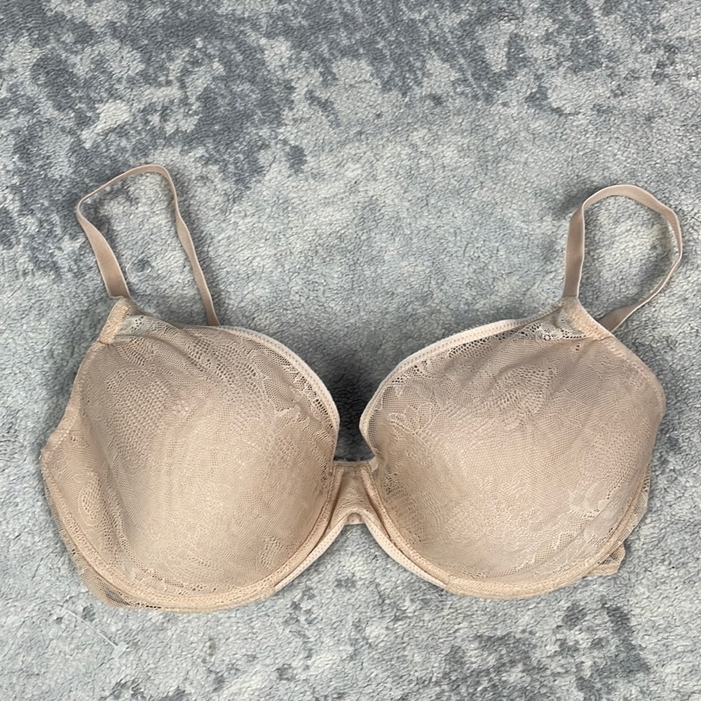 Natori Impeccable Bra Nude Beige Floral Lace Underwire Sz 36DD - Picture 2 of 10